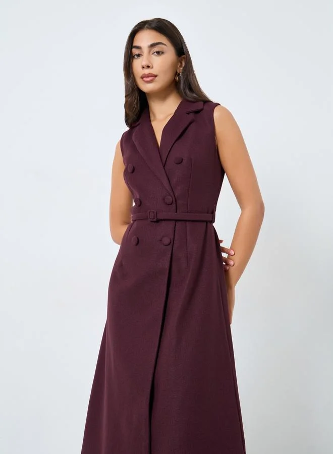 Styli Burgundy Sleeveless Blazer Midi Dress
