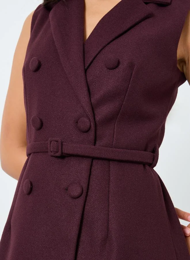 Styli Burgundy Sleeveless Blazer Midi Dress