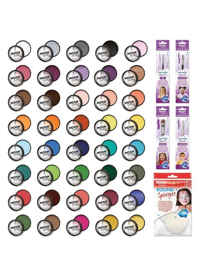 Moon Creations Pro Face & Body Paint Cake Pots by Moon Creations - 40 Colour Professional Kit - Professional Water Based Face Paint Makeup for Adults, Kids - 1.26oz - Image 1