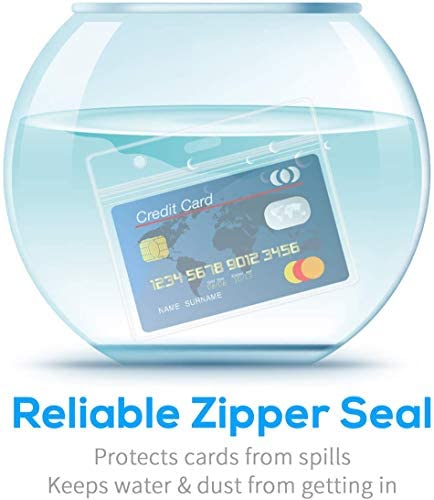 Will Well ID Badge Holders with Holes for Lanyards and Keyrings - Horizontal Clear Plastic 3.7" x 2.5" Inner Size Sleeves Fit Up to 3 Cards, 0.8mm Thick Waterproof Resealable Zip Type - 6-Pack - Image 5