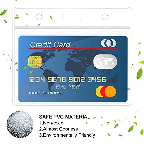 Will Well ID Badge Holders with Holes for Lanyards and Keyrings - Horizontal Clear Plastic 3.7" x 2.5" Inner Size Sleeves Fit Up to 3 Cards, 0.8mm Thick Waterproof Resealable Zip Type - 6-Pack - Image 4