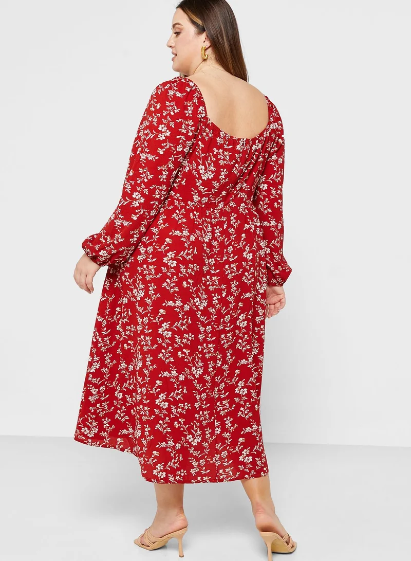 Ella Plus Sweetheart Neck Puff Sleeve Dress