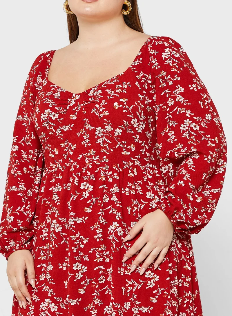 Ella Plus Sweetheart Neck Puff Sleeve Dress