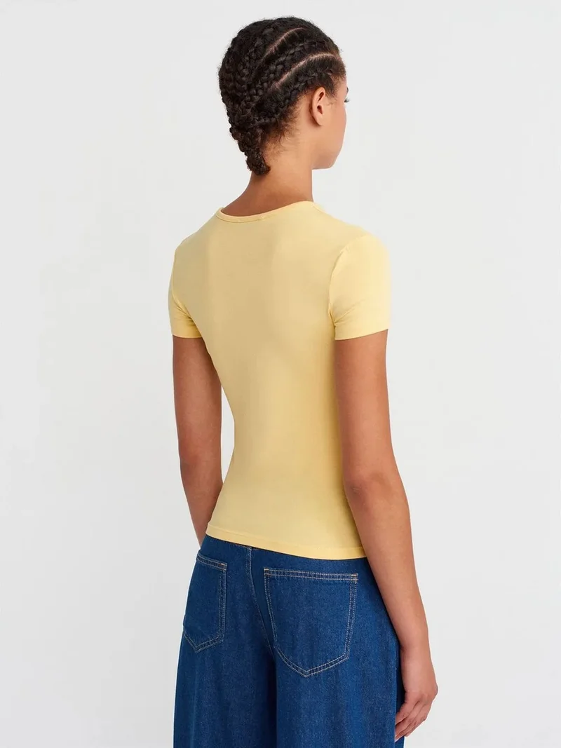 ديلفين DILVIN Women’s Crop Slim-fit Crew Neck T-shirt