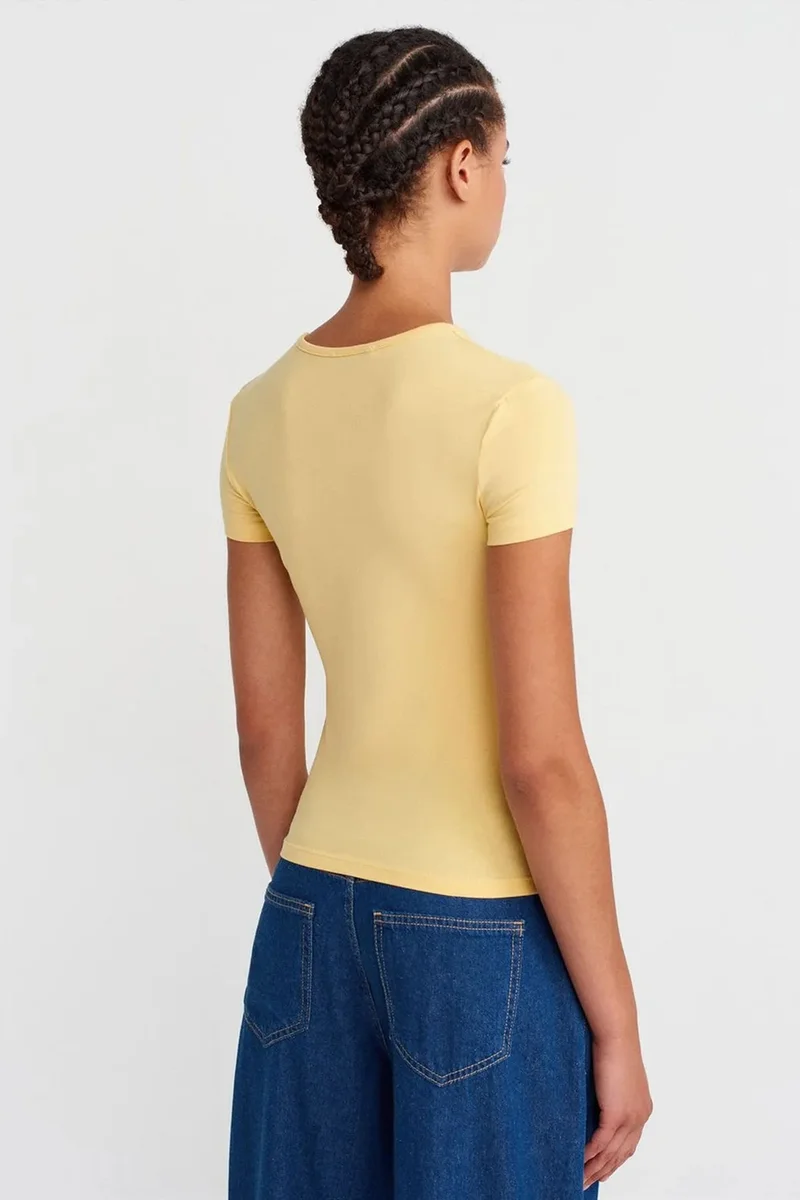 Dilvin Lemon Yellow DILVIN Women’s Crop Slim-fit Crew Neck T-shirt for Women | Best Price UAE