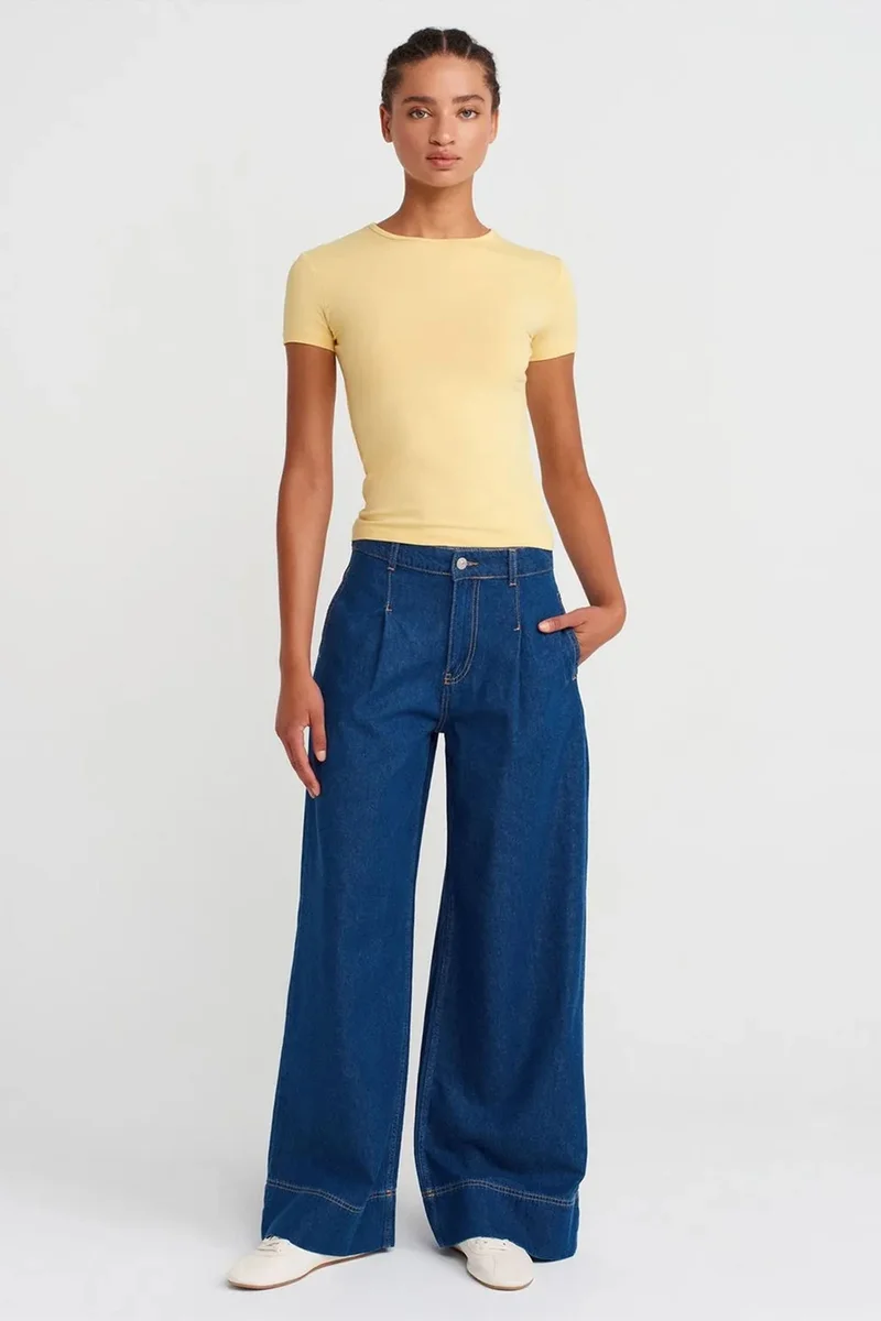 Dilvin Lemon Yellow DILVIN Women’s Crop Slim-fit Crew Neck T-shirt for Women | Best Price UAE