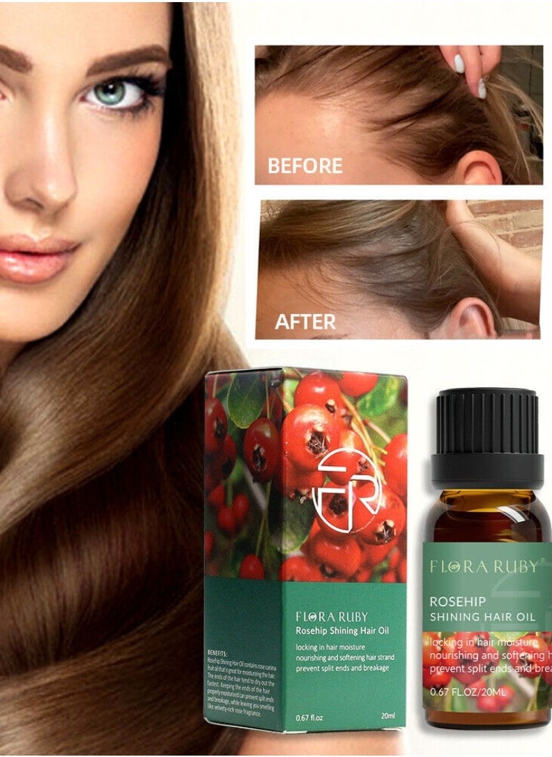 FLORA RUBY Rosehip Shining Hair Oil Locking in Hair Moisture Nourishing and Softening Hair Strand Prevent Split Ends and Breakage Hair Loss Treatment Stimulates Hair Growth Scalp Massager Rosehip Oil 20ml  - Image 2
