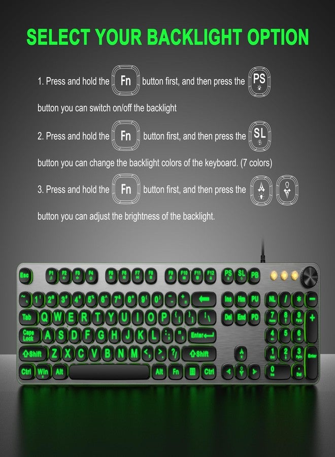 QUASIO Large Print Backlit Keyboard with 7-Color Backlit, Wired USB Lighted Computer Keyboards Oversize Letters Keys Easy to See, Illuminated Keyboard for PC, Laptop,Windows Desktop - Image 4