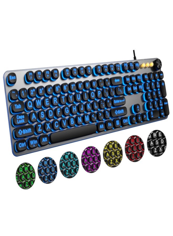 QUASIO Large Print Backlit Keyboard with 7-Color Backlit, Wired USB Lighted Computer Keyboards Oversize Letters Keys Easy to See, Illuminated Keyboard for PC, Laptop,Windows Desktop - Image 1