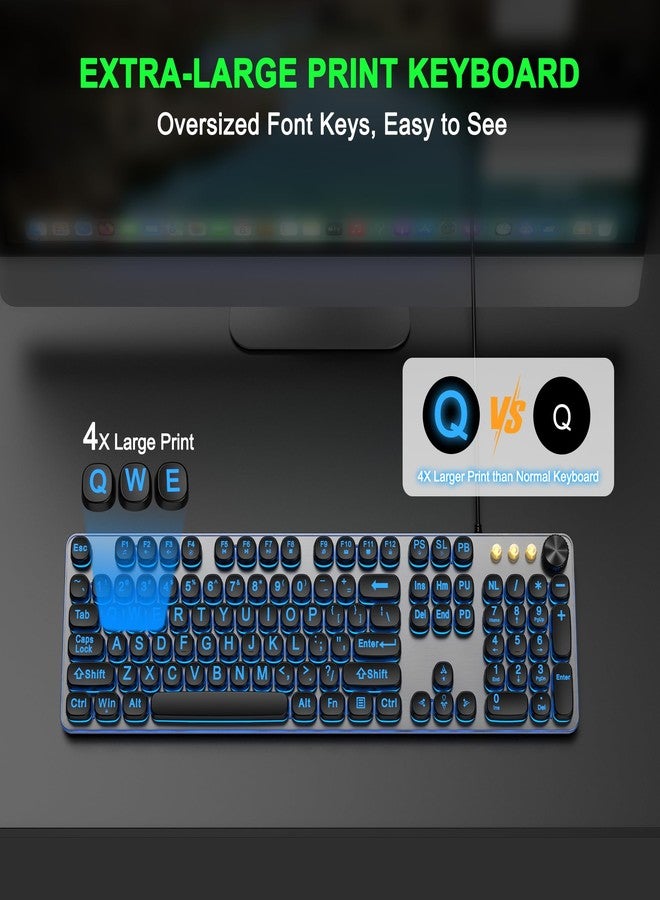 QUASIO Large Print Backlit Keyboard with 7-Color Backlit, Wired USB Lighted Computer Keyboards Oversize Letters Keys Easy to See, Illuminated Keyboard for PC, Laptop,Windows Desktop - Image 2