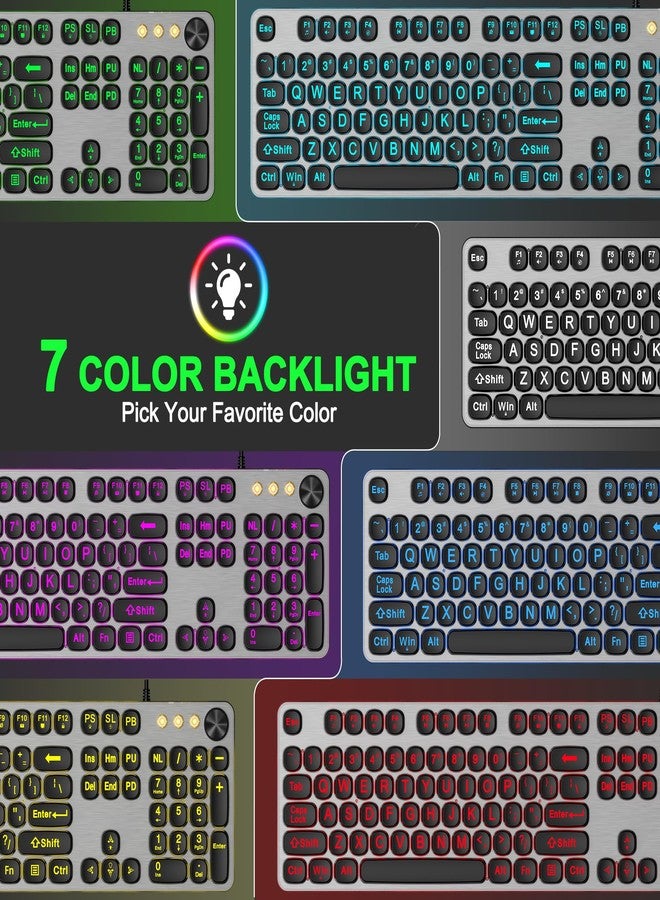 QUASIO Large Print Backlit Keyboard with 7-Color Backlit, Wired USB Lighted Computer Keyboards Oversize Letters Keys Easy to See, Illuminated Keyboard for PC, Laptop,Windows Desktop - Image 3