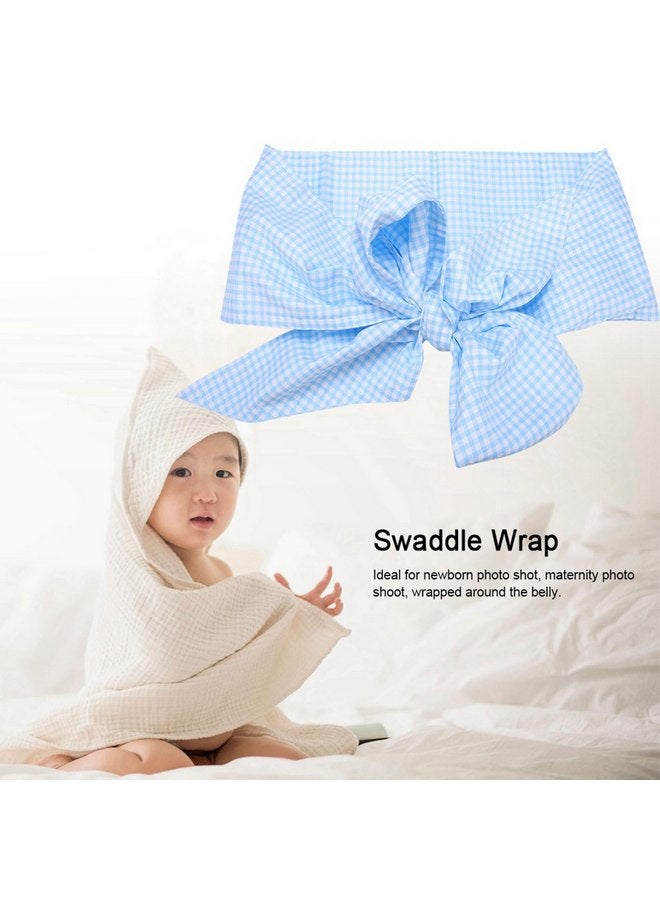VGEBY Newborn Swaddle Wrap with Big Bowknot Sash, Adorable Plaid and Soild Pattern, Ideal for Newborn Photo, Maternity Shoot (Light Blue Plaid) - Image 3