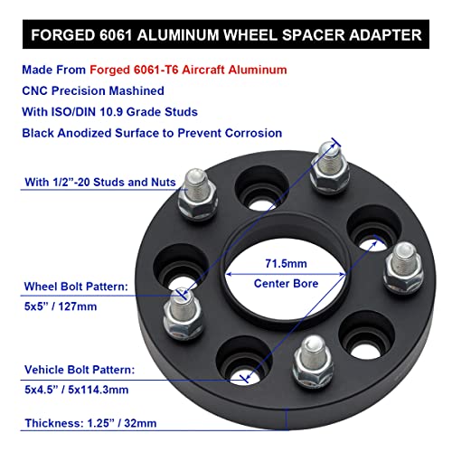 VLAOSCHI Black Forged 5x4.5 to 5x5 Hubcentric Wheel Adapters 1.25 Inch with 1/2" Studs Compatible with Jeep 5 Lug 5x114.3 to 5x127 for Wrangler Cherokee Liberty Comanche XJ KJ KK YJ TJ ZJ MJ-Pack of 4 - Image 5
