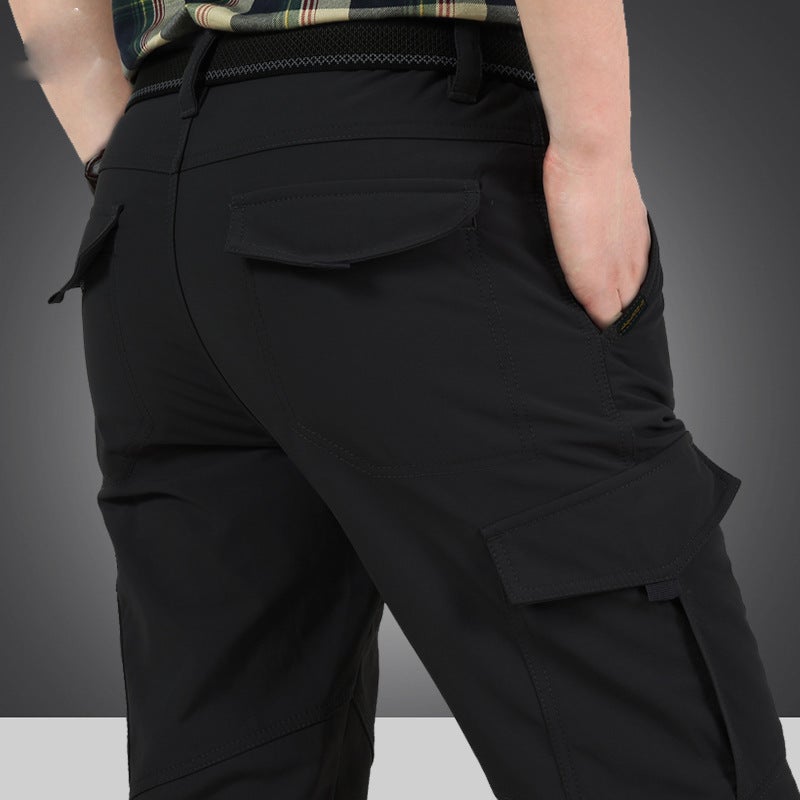 Men's Quick-Drying Pants Winter Outdoor Multi-Pocket Tactical Pants Men's Fleece-Lined Thickened Straight-Leg Windproof Military Pants Workwear - Image 4