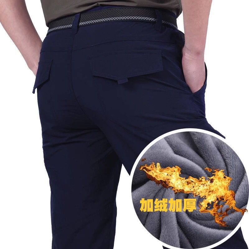 Men's Quick-Drying Pants Winter Outdoor Multi-Pocket Tactical Pants Men's Fleece-Lined Thickened Straight-Leg Windproof Military Pants Workwear - Image 1