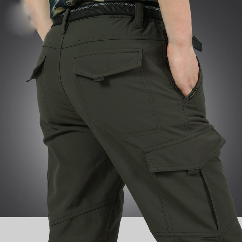 Men's Quick-Drying Pants Winter Outdoor Multi-Pocket Tactical Pants Men's Fleece-Lined Thickened Straight-Leg Windproof Military Pants Workwear - Image 3