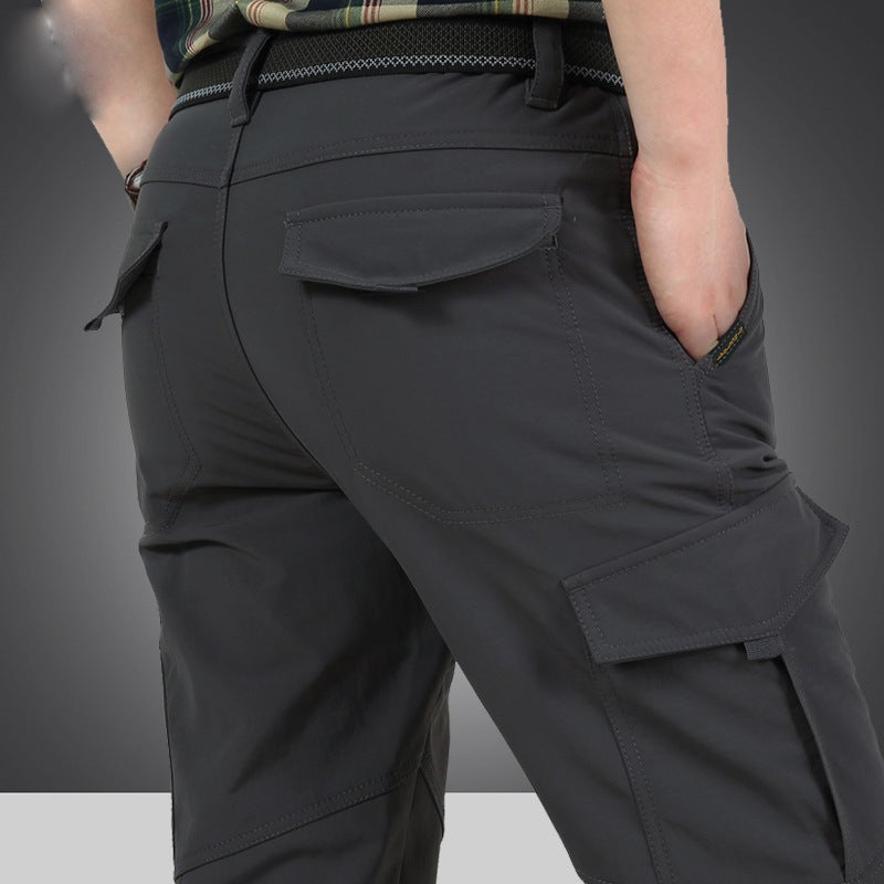 Men's Quick-Drying Pants Winter Outdoor Multi-Pocket Tactical Pants Men's Fleece-Lined Thickened Straight-Leg Windproof Military Pants Workwear - Image 2
