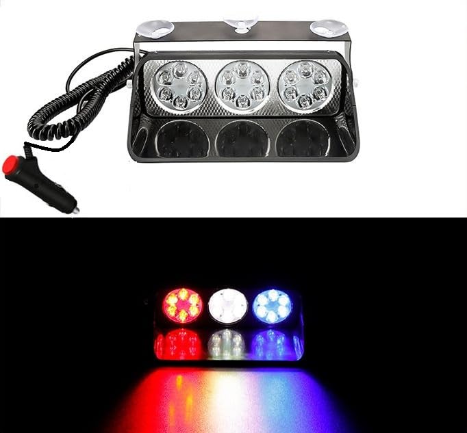 AutoBizarre 12V Car Dash Emergency Warning Strobe Red Blue Flasher Windshield Sucker LED light With Multiple Flashing Modes For All Cars, Emergency Vehicles, etc. (18 LED Red Blue White) - Image 2