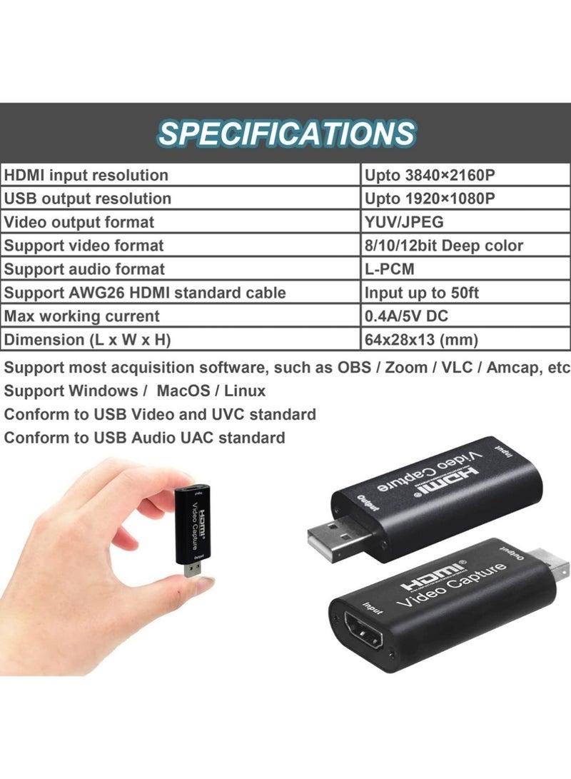 بطاقة التقاط فيديو بدقة 4K HDMI، بطاقة كاميرا، بطاقة التقاط ألعاب، محول التقاط صوت، جهاز تسجيل HDMI إلى USB 2.0 للبث المباشر، البث المباشر، مؤتمرات الفيديو، التدريس، الألعاب - Image 5
