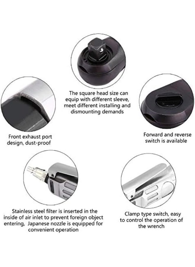 Air Ratchet Wrench, 1/2 Professional Pneumatic Impact Spanner Duty Drive, 50ft Lbs Air Ratchet Reversible Ratchet Wrench Tool Kit, 160 RPM - Image 4