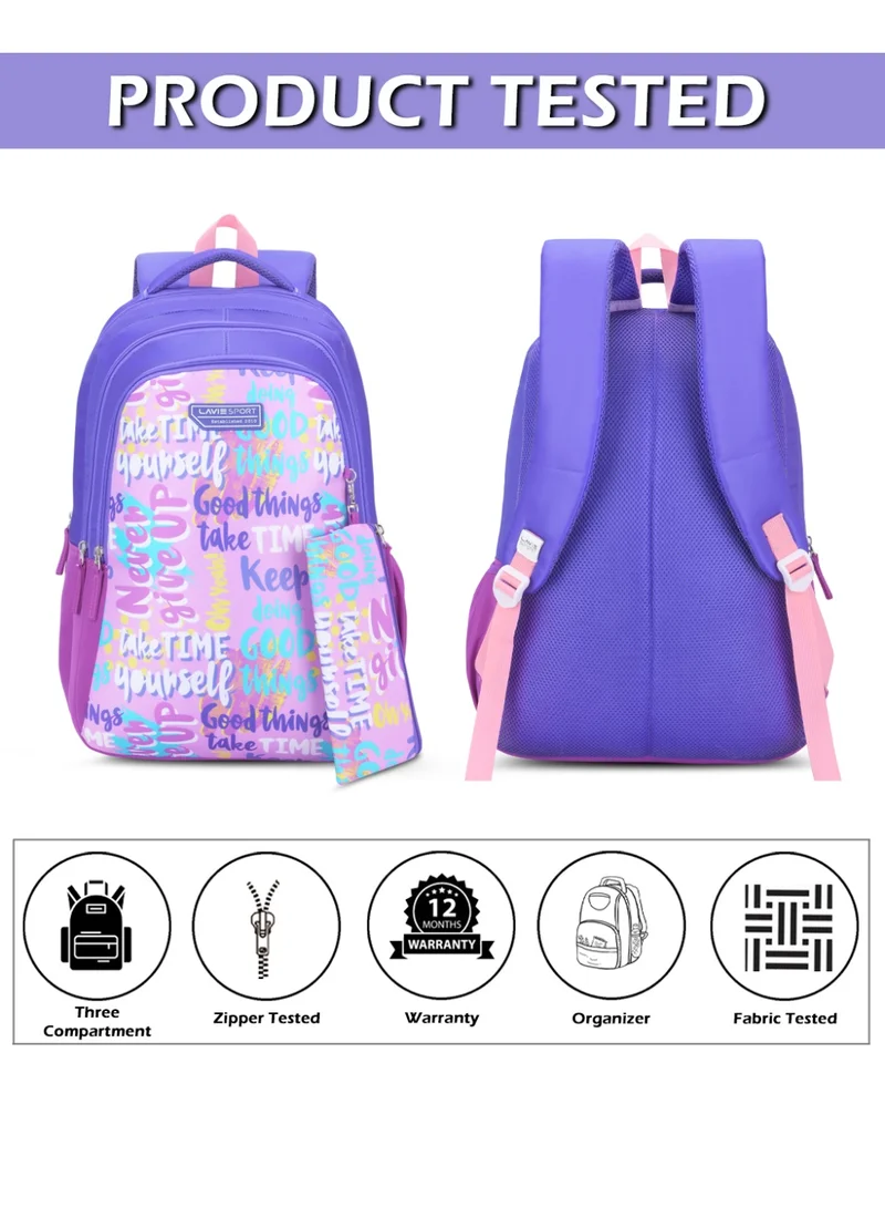 Lavie  Sport 36L Goodvibes Backpack | 19 inches | Laptop Compatiable | Pencil Pouch |(Pink) for Women | Best Price UAE