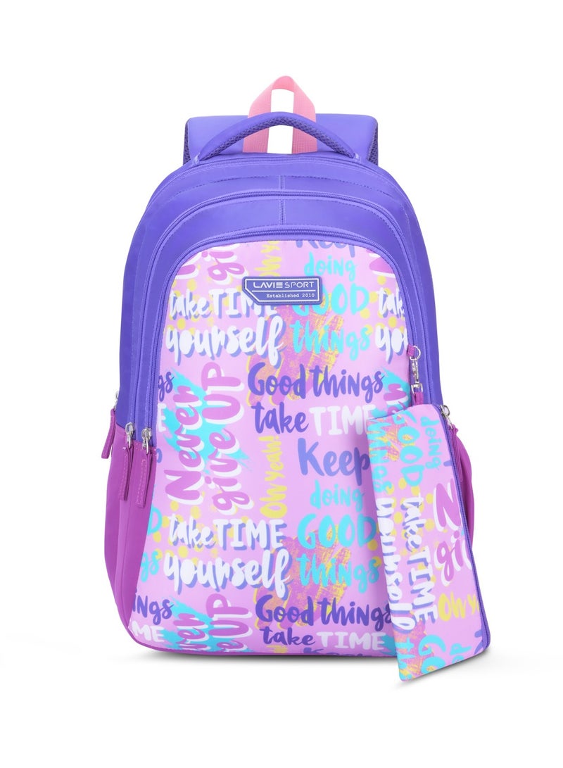 Lavie Sport 36L Goodvibes Backpack | 19 inches | Laptop Compatiable | Pencil Pouch |(Pink) - Image 1