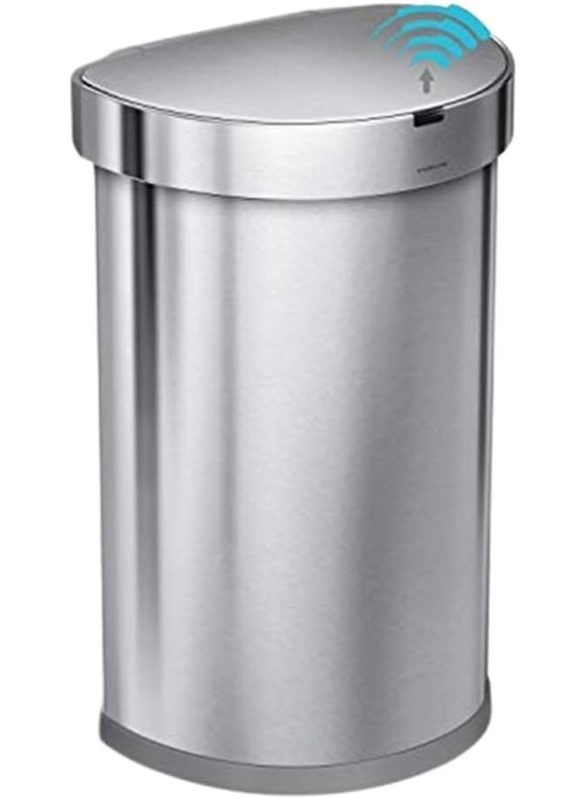 simplehuman ST2009 45L Semi-Round Sensor Bin, Brushed Stainless Steel, W 39.1cm x H 64.1cm x D 32.6cm - Image 1