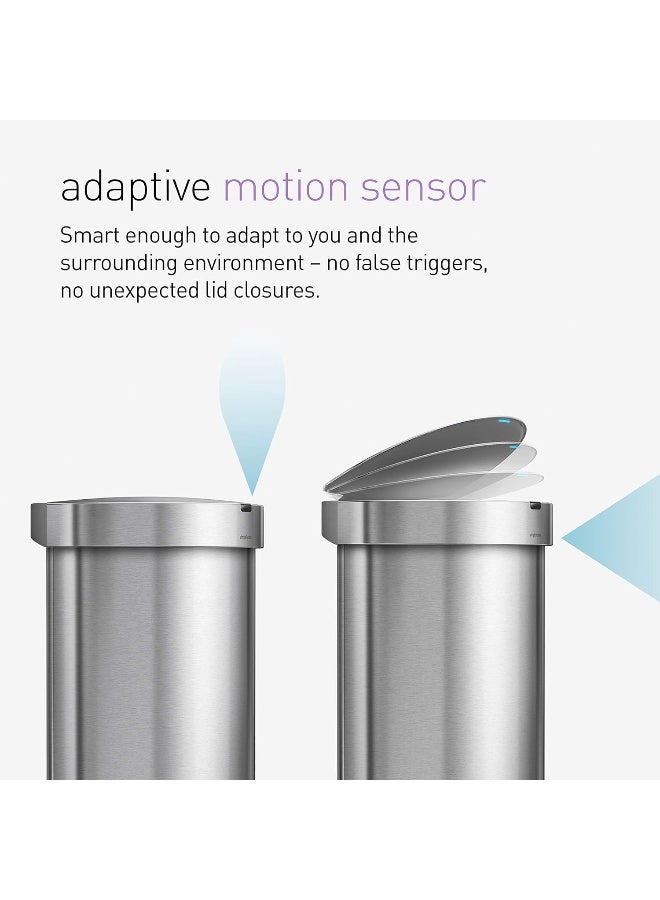 simplehuman ST2009 45L Semi-Round Sensor Bin, Brushed Stainless Steel, W 39.1cm x H 64.1cm x D 32.6cm - Image 5