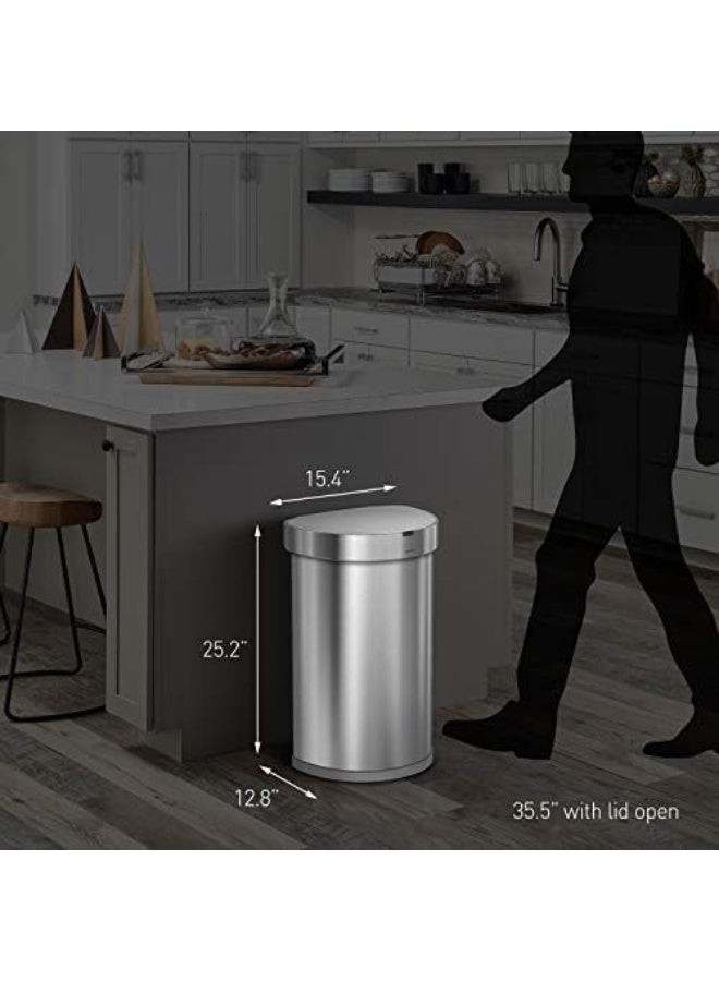 simplehuman ST2009 45L Semi-Round Sensor Bin, Brushed Stainless Steel, W 39.1cm x H 64.1cm x D 32.6cm - Image 3