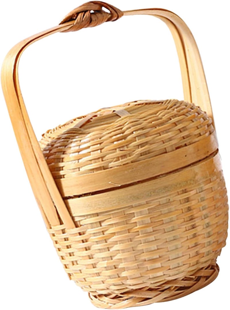 Garneck Mini Woven Basket with Handle, Handheld Decorative Storage Holder, Pastoral Style Fruit Picking Basket for Home Organization and Picnic Use - Image 1
