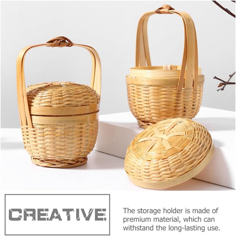 Garneck Mini Woven Basket with Handle, Handheld Decorative Storage Holder, Pastoral Style Fruit Picking Basket for Home Organization and Picnic Use - Image 3