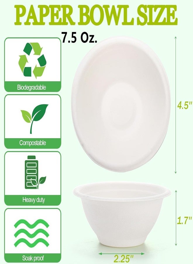 Yesland 250 Pack 8 oz Natural Biodegradable Sugarcane Bowls, White Small Disposable Paper Bowl Compostable Bagasse Soup Bowls, Microwave Chili Bowl for Salad, Dessert, Snack, Hot Soup - Image 2