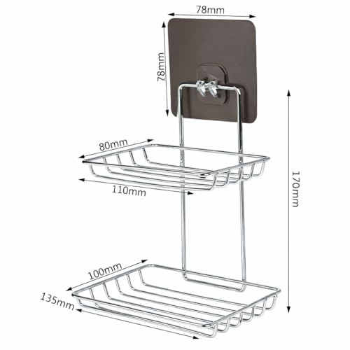 RACKORA Wall Mounted Double Layer soap Dish Holder Stainless Steel Wall Hanging Soap Storage Rack for Kitchen Bathroom-with Self Adhesive Magic Sticker (Pack of 2, Silver) - Image 3