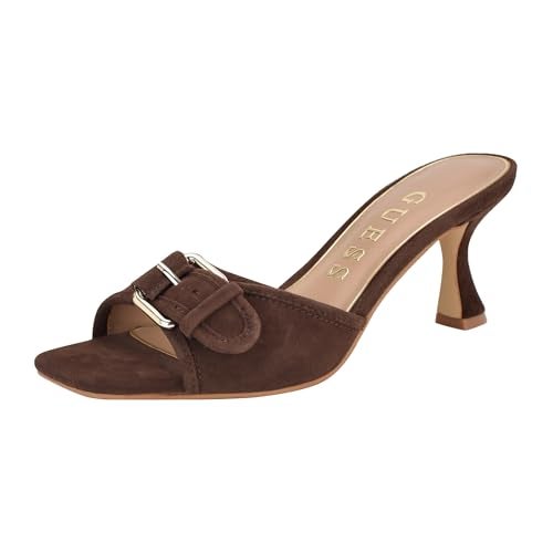Guess Women's Dista Heeled Sandal, Dark Brown Leather 200, 7.5 - Image 1