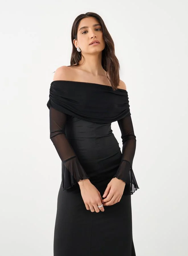 Take Two Take Two Off-Shoulder Mermaid Hem Bodycon Maxi Dress