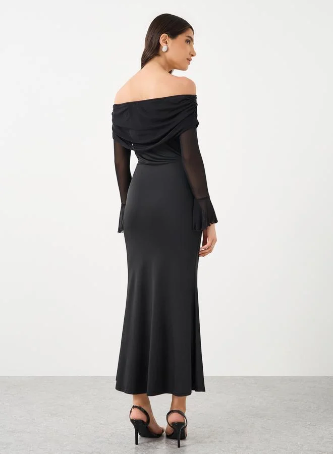 Take Two Take Two Off-Shoulder Mermaid Hem Bodycon Maxi Dress
