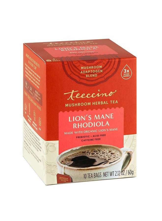 teeccino Caffeine-Free Mushroom Adaptogenic Herbal Tea - Lion's Mane Rhodiola Tea - Rose, 3x More Herbs than Regular Teas, Lightly Sweet from Dates & Figs, Chicory Prebiotic - 10 Tea Bags - Image 1