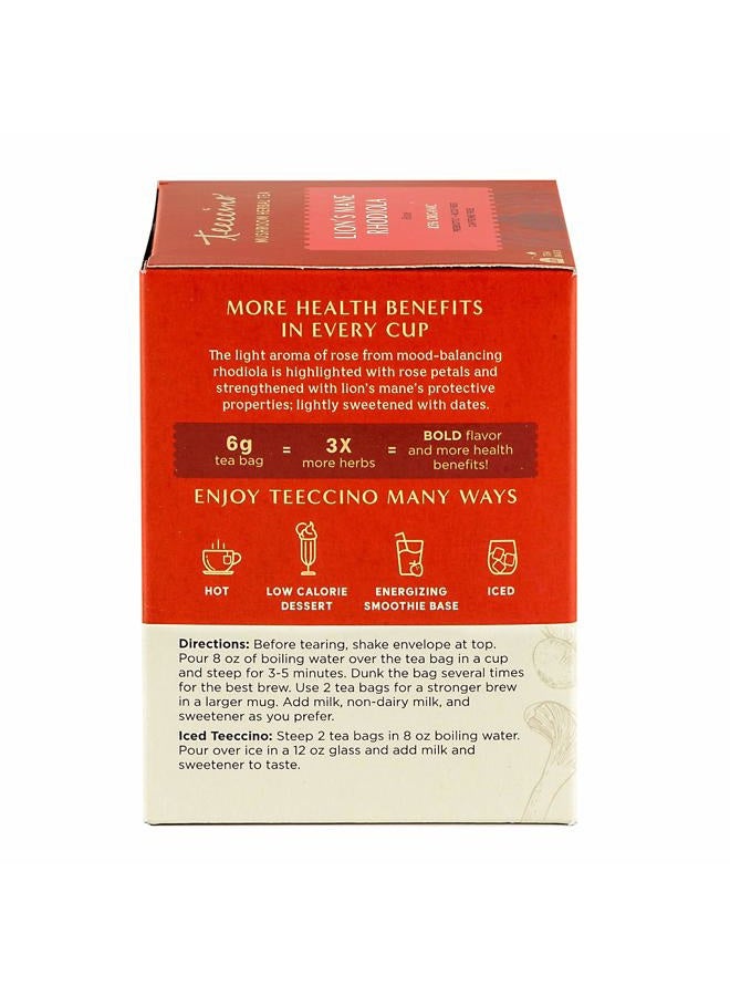 teeccino Caffeine-Free Mushroom Adaptogenic Herbal Tea - Lion's Mane Rhodiola Tea - Rose, 3x More Herbs than Regular Teas, Lightly Sweet from Dates & Figs, Chicory Prebiotic - 10 Tea Bags - Image 4