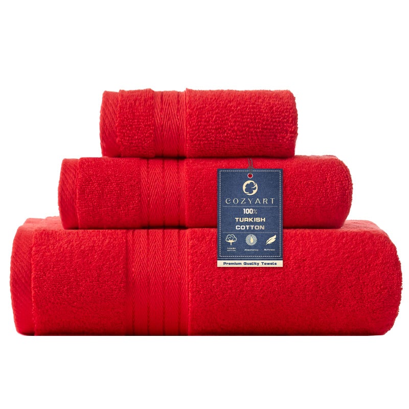 COZYART Luxury Red Bath Towels Set 3 Pcs Cotton Hotel Large Towels for Bathroom Thick Bathroom Sets of 3 with 1 Bath Towel 1 Hand Towel 1 Washcloth 650 GSM