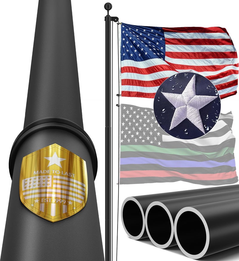 IIOPE 20FT Heavy Duty Flag Pole â€“ Tapered Design,2.4" Bottom Tube,100MPH Wind-Tested,Aluminum Residential Flagpole Kit with USA Flag & Complete Hardware | Great for Patriotic Displays & Gift Giving - Image 1