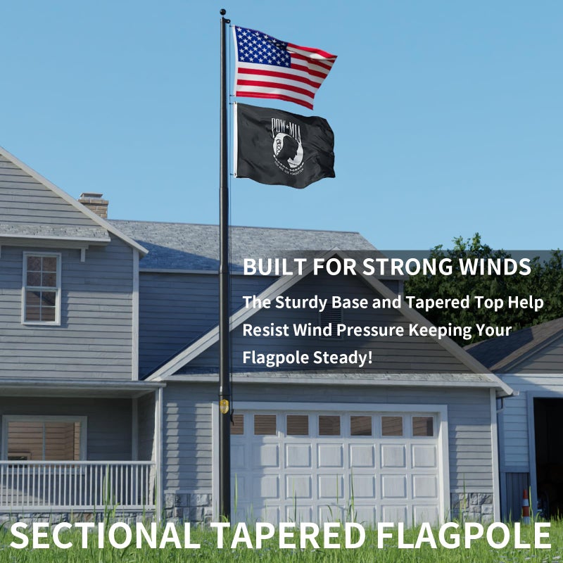 IIOPE 20FT Heavy Duty Flag Pole â€“ Tapered Design,2.4" Bottom Tube,100MPH Wind-Tested,Aluminum Residential Flagpole Kit with USA Flag & Complete Hardware | Great for Patriotic Displays & Gift Giving - Image 3