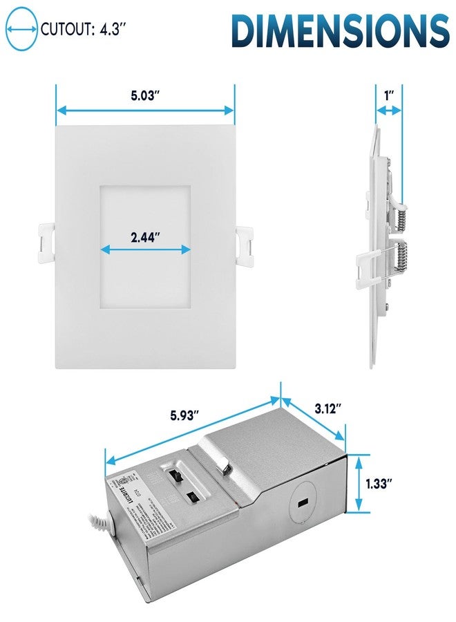 LUXRITE 4 Inch Square Canless Spotlight, LED Recessed Light, 5CCT 2700K-5000K, Dual Dimmable, 650/800/1066 Lumens, CRI 90, 8W/10W/13W Selectable, 120-277V, IC Rated, Wet Rated, ETL Listed - Image 4
