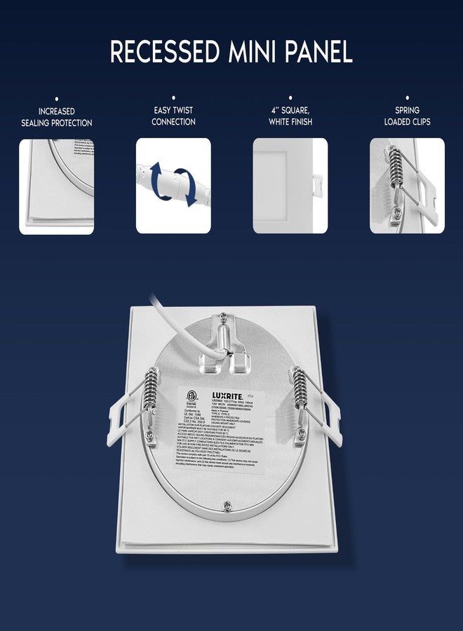 LUXRITE 4 Inch Square Canless Spotlight, LED Recessed Light, 5CCT 2700K-5000K, Dual Dimmable, 650/800/1066 Lumens, CRI 90, 8W/10W/13W Selectable, 120-277V, IC Rated, Wet Rated, ETL Listed - Image 3