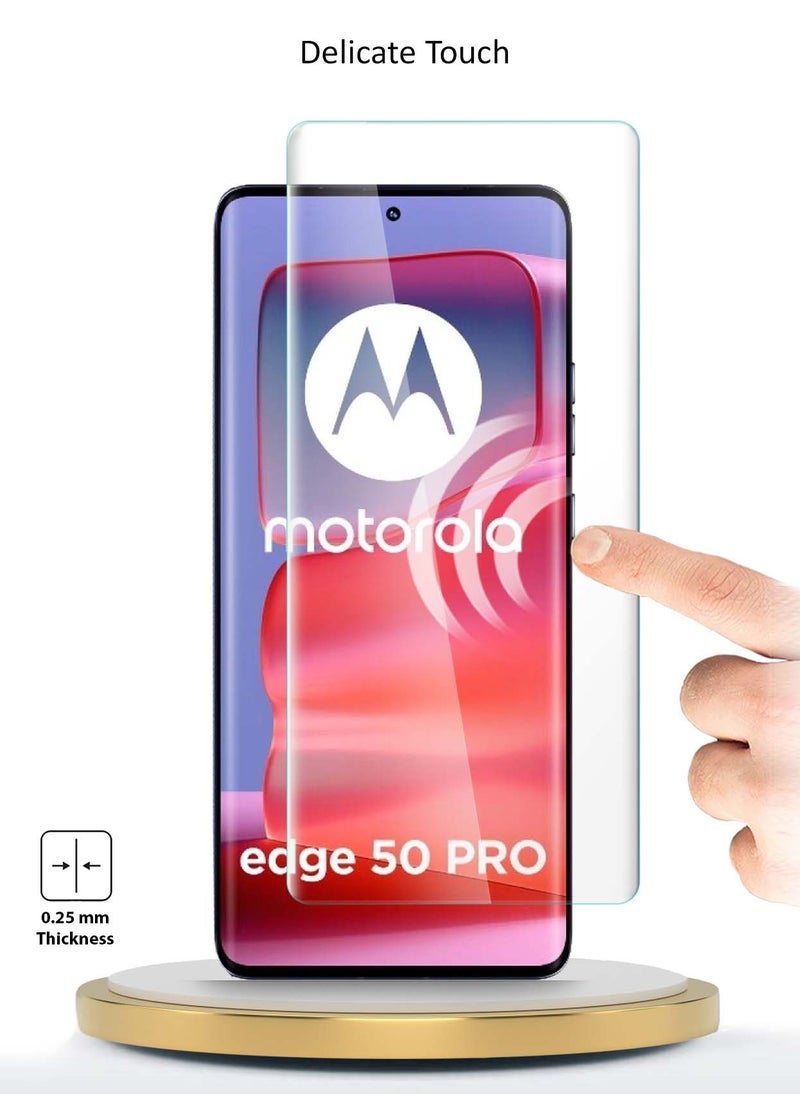 Motorola Edge 50 Pro 5G 2024 Premium Curved Edges UV Full Glue Full Cover Tempered Glass Screen Protector (MSGUCN) - Clear