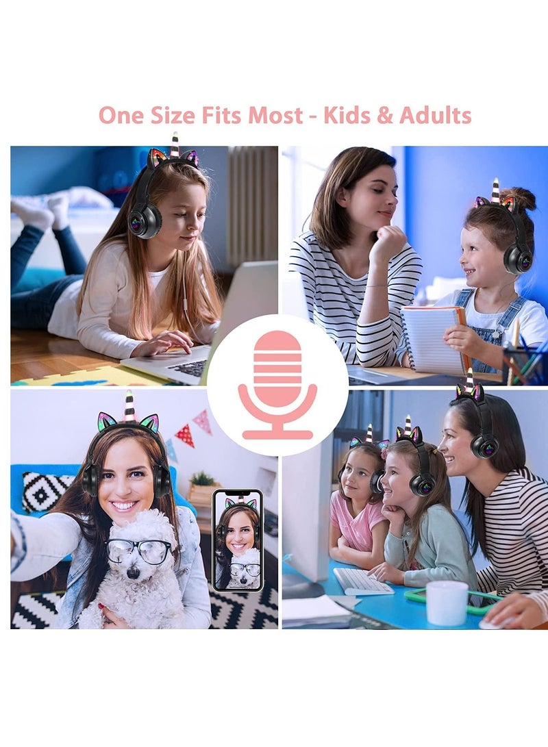 KASTWAVE Unicorn Headphones, Bluetooth Foldable Headphones Stero with Microphone and Volume Control Light Up for PC/Cell Phones/TV/iPad, Boys Girls Kids (black) - Image 2