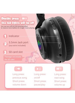 KASTWAVE Unicorn Headphones, Bluetooth Foldable Headphones Stero with Microphone and Volume Control Light Up for PC/Cell Phones/TV/iPad, Boys Girls Kids (black)  - Image 5