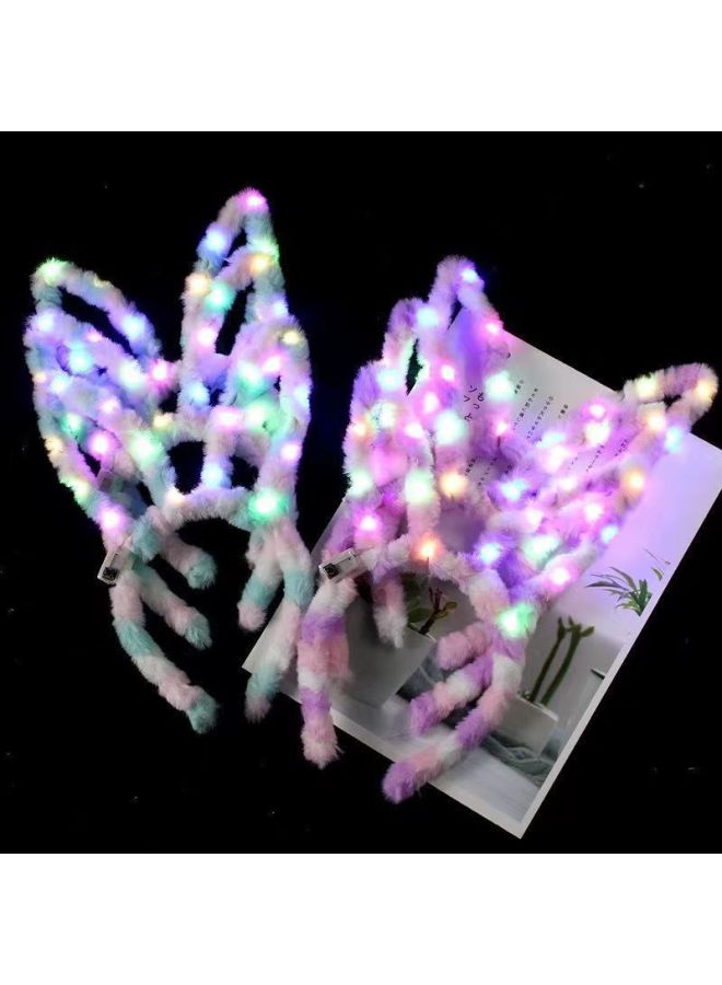 Plush Rainbow Rabbit Ears Luminous Hair Accessories Flash Hair Hoop Children's Small Gift Stall Toys Hot Sale-Color:Rainbow Powder  - Image 1