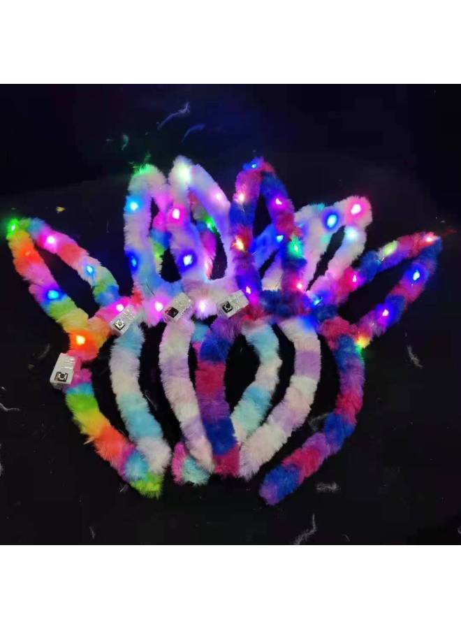 Plush Rainbow Rabbit Ears Luminous Hair Accessories Flash Hair Hoop Children's Small Gift Stall Toys Hot Sale-Color:Rainbow Powder  - Image 2