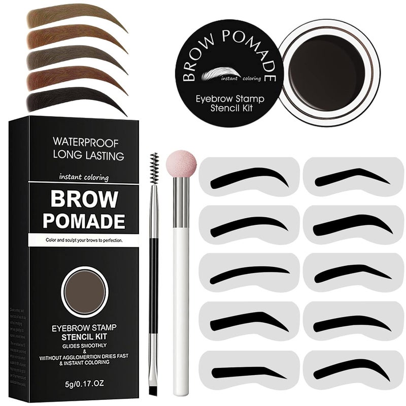 Eyebrow Stamp Stencil Kit  for Waterproof Eyebrows Makeup Brow Stamp Trio Kit with Sponge Applicator Dualended Brow Brush 10 Eyebrow Stencils Waterproof Eyebrow Pomade Ebony