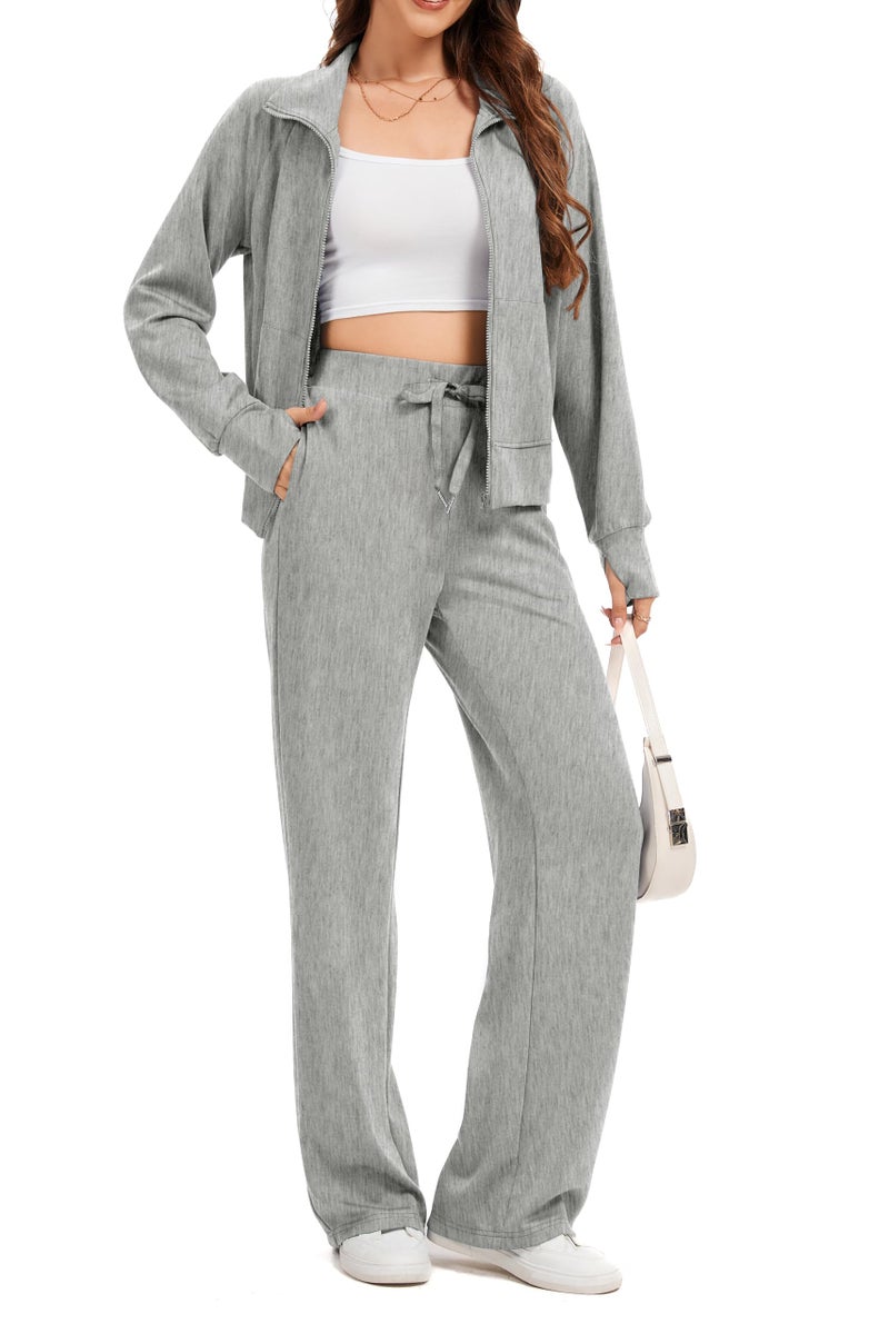 Sixstar Women Two Piece Outfits Sweatsuit Zip Up Sweatshirt Wide Leg Sweatpant Matching Travel Tracksuit Lounge Sets - Image 1